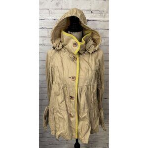 Anthropologie Hei Hei Size Small Beige Lime Tiered Swing Jacket Hood Button New‎